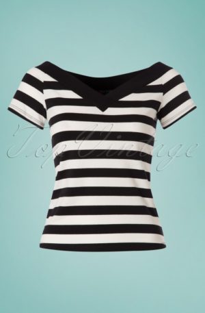 50s Caitlin Stripes Top in Black and White
