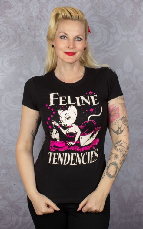 Pinky Star Damen T-Shirt - Feline Tendencies von Rockabilly Rules