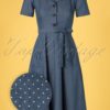 40s Revers Midi Dots Dress in Light Denim Blue