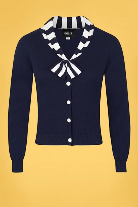 50s Doreen Cardigan in Navy and White