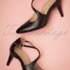 50s Pointy Leather T-Strap Pumps in Black