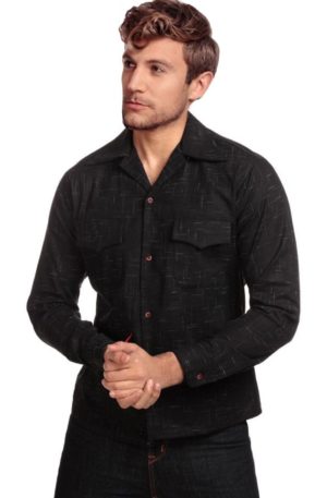 Collectif Adam Crosshatch Shirt, schwarz von Rockabilly Rules