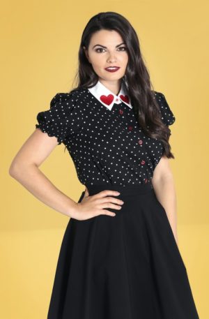 50s Allie Hearts Blouse in Black