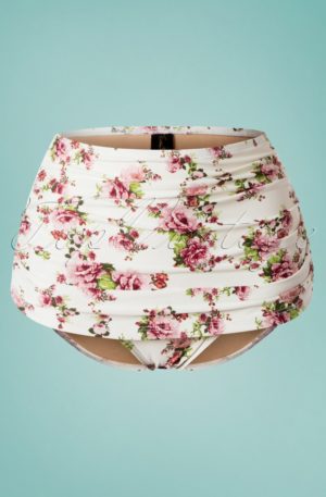 50s Classic Flowers Romance Bikini Pants in Cream
