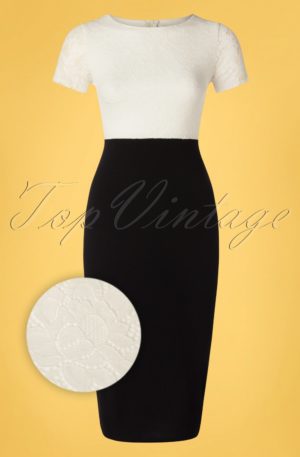 50s Eliane Lace Pencil Dress in Black and Ivory