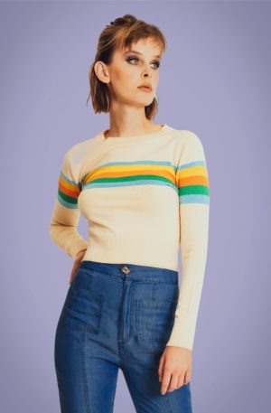 70s McKenzie Rainbow Pullover in Cream