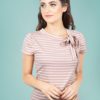 50s Alexa Stripes Bow Top in Pink and White