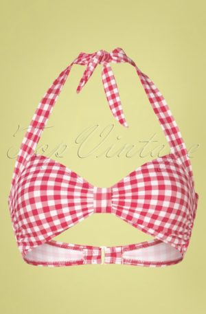50s Classic Gingham Bikini Top in Red and White