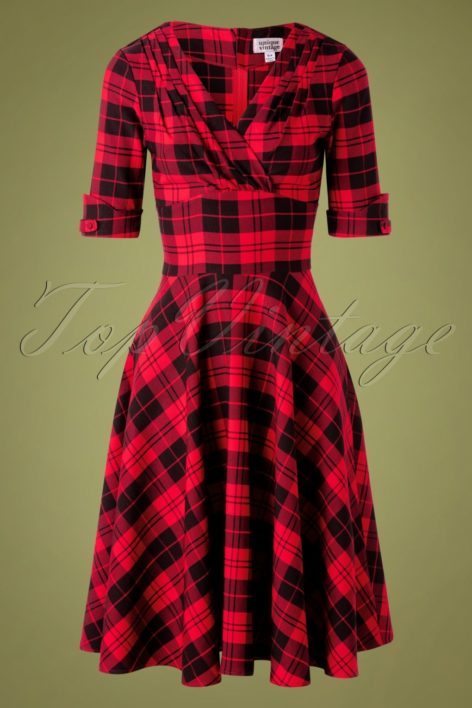 50s Delores Plaid Swing Dress in Red and Black