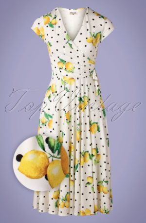 50s Layla Lemon Cross Over Dress in White