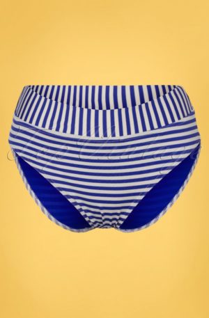 50s Libertine Striped Bikini Brief in White and Blue