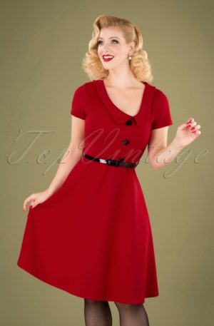 50s Lynne Swing Dress in Dark Red