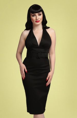 50s Ramona Halter Pencil Dress in Black