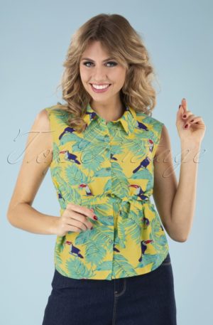 60s All Over Toucan Blouse in Yellow