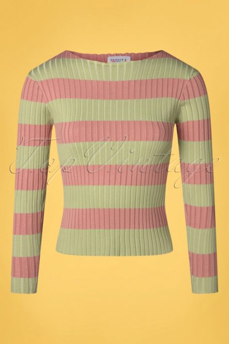 60s Amiyah Stripes Jumper in Green and Pink