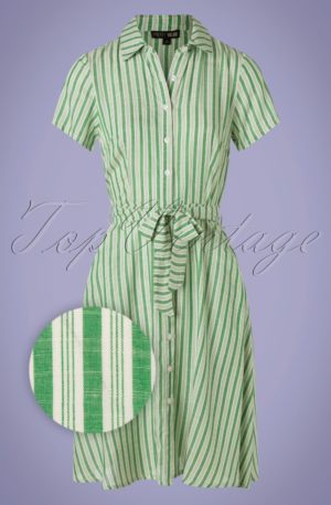 60s Debbie Stripes Dress in Green and Ivory