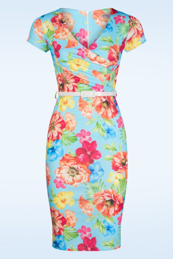 Abigail Tropical Etuikleid in Hellblau und Multi