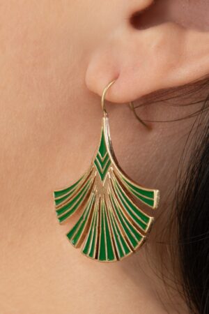 Art Deco Palm Leaf Ohrringe in Grün