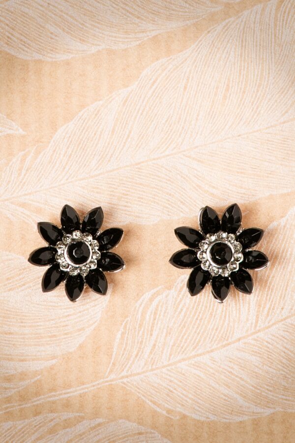 Audrey Jet Flower Ohrstecker in Schwarz und Silber
