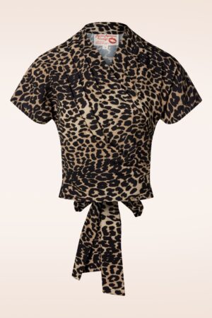 Darla Wickelbluse mit kurzen Ärmeln in Leopard