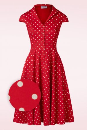 Exklusiv bei TopVintage ~ Angie Polkadot Swing Kleid in Rot