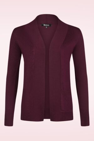 Long Open Front Strickjacke in Bordeauxrot