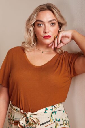 Marsy V Neck Leinen Top in Umbre