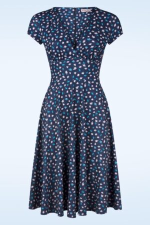 Miley Ditsy Swing Kleid in Marineblau
