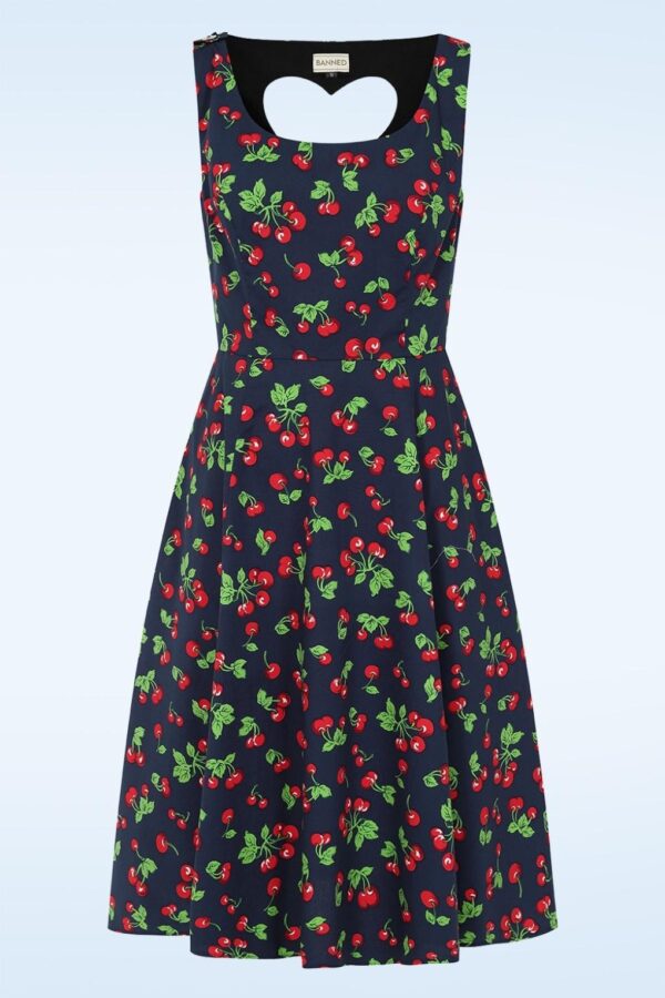 Nora Heart Cherry Swing Kleid in Marineblau