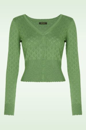 Strickjacke V Herz Ajour in Jade Grün