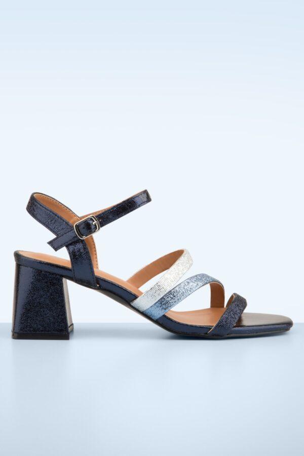 Yasmin Block Heel Sandaletten in Metallic Blau