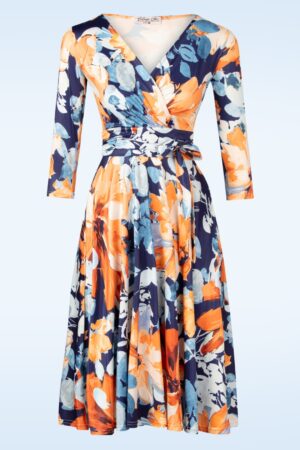 Aria Floral Swingkleid in Orange und Blau