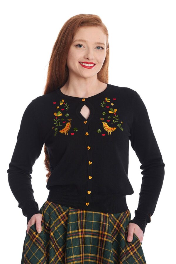 Banned Strickjacke Heritage Birdy Cardigan Schwarz