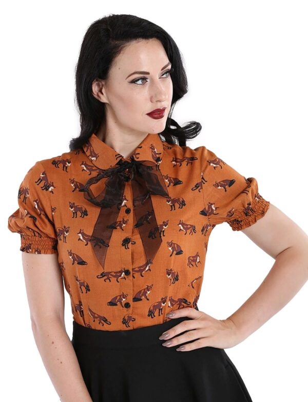 Hell Bunny Blusenshirt Vixey Braun