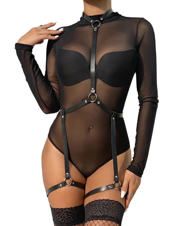 Lau-Fashion Strapsgürtel Leder Harness Dessous Bondage