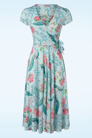 Layla Floral Peacock Swing Kleid in Himmelblau