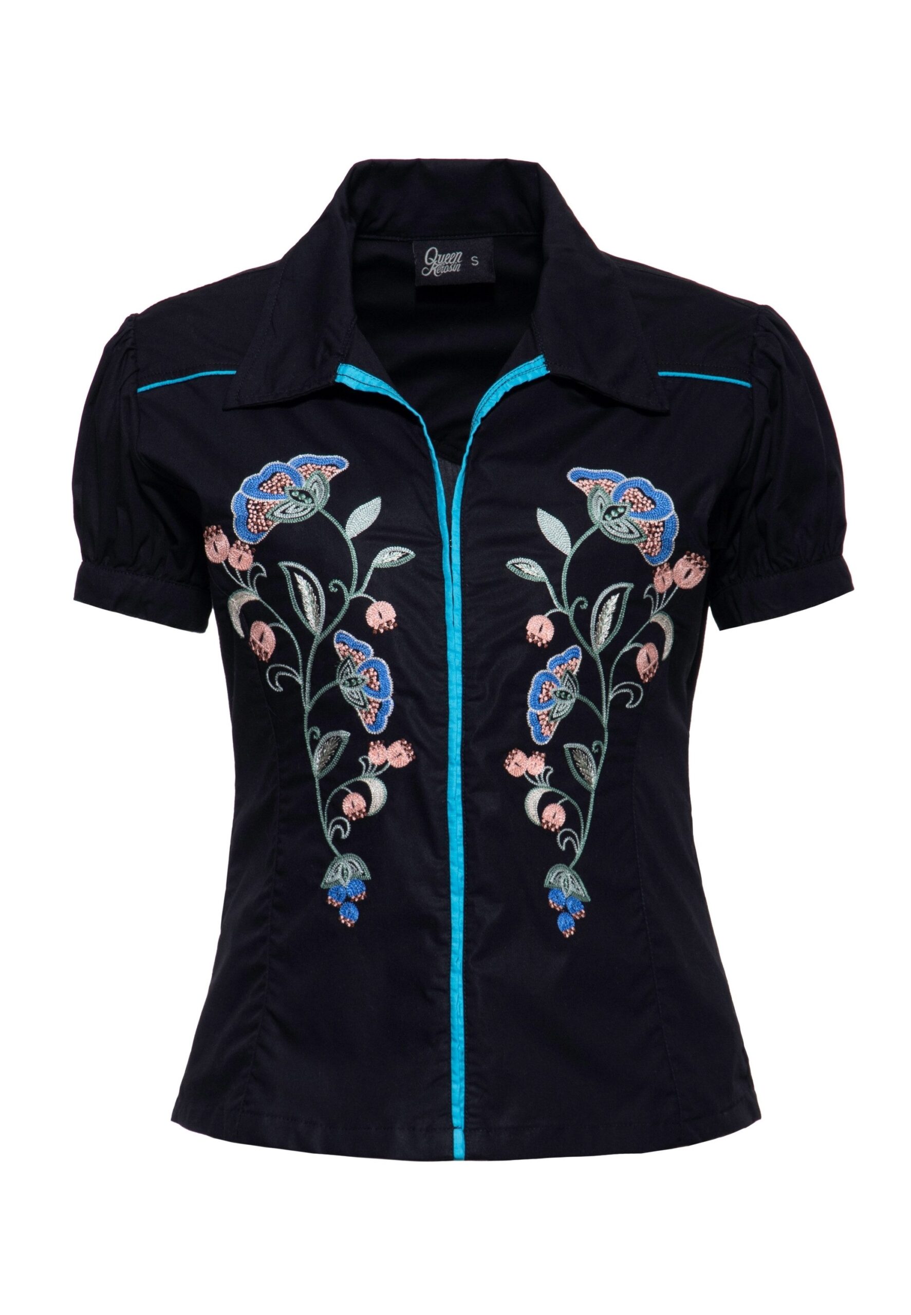 QueenKerosin Kurzarmbluse mit Stickerein