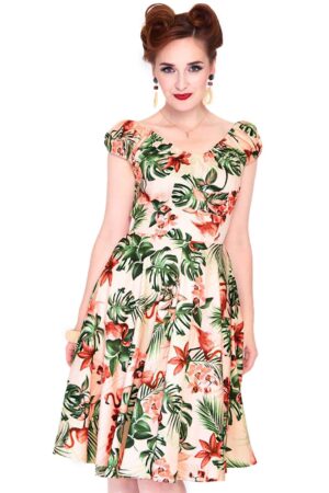 Voodoo Vixen A-Linien-Kleid Tropical Flamingo Swingkleid