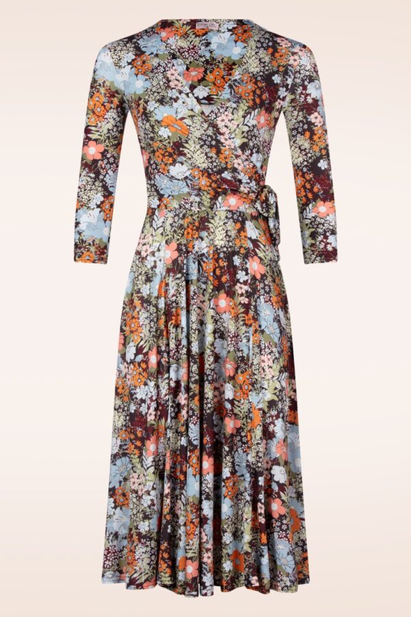 Colette Floral Swingkleid in Khaki und Multi