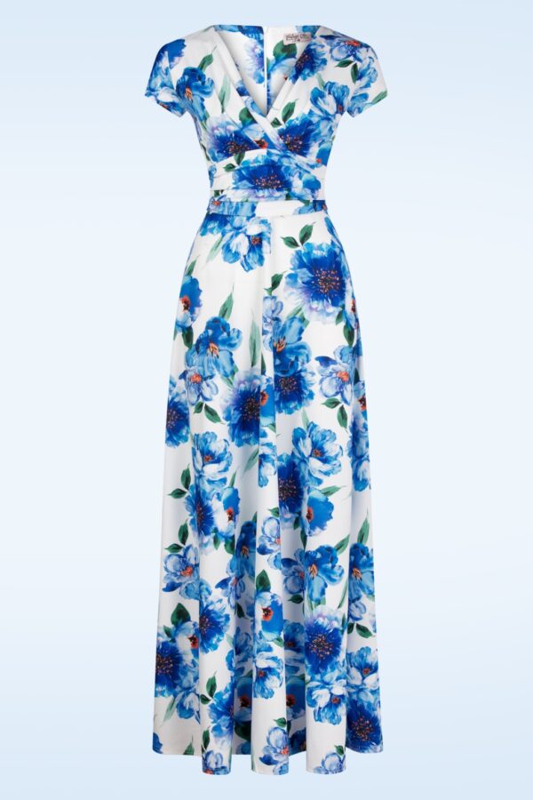 Rinda Floral Maxikleid in Blau und Weiß