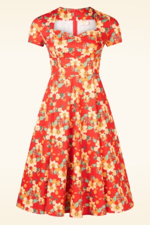 Topvintage exclusiv ~ Joliena Herbst Floral Swingkleid in Rostorange