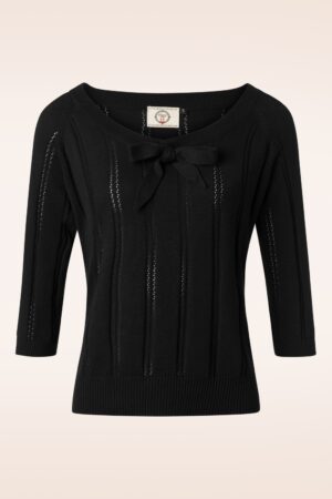 Belle Bow Pointelle-Top in Schwarz