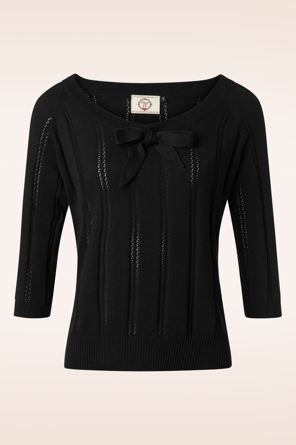 Belle Bow Pointelle-Top in Schwarz