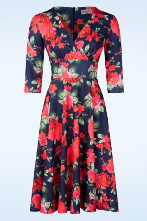 Caroline Floral Swingkleid in Marineblau