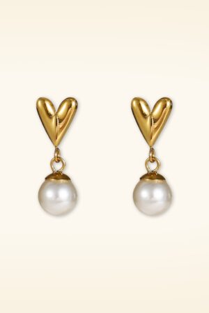 Pearly Heart Stud Ohrringe in Gold
