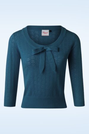 Pointelle Bow Top in Stahlblau