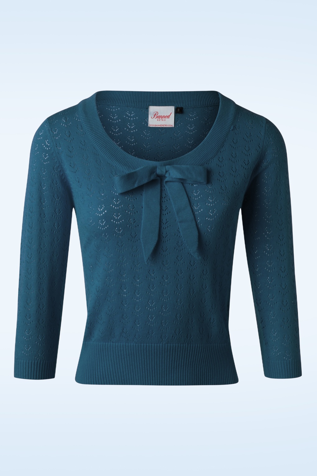Pointelle Bow Top in Stahlblau