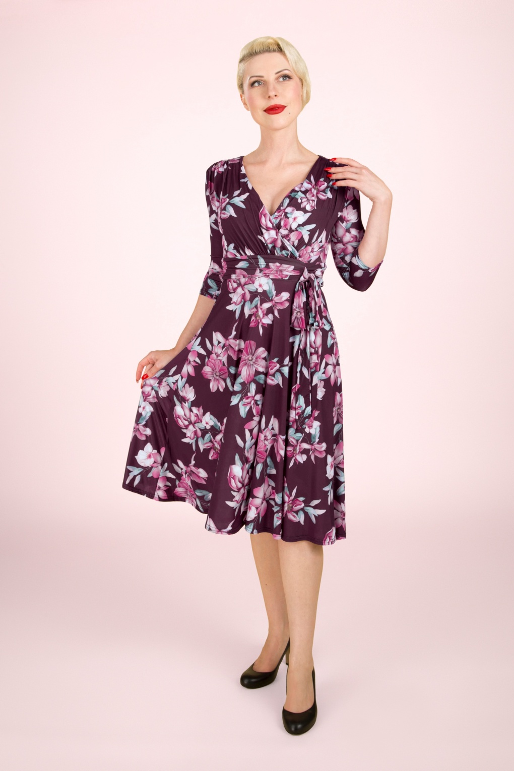 Aria Floral Swing Kleid in Weinrot