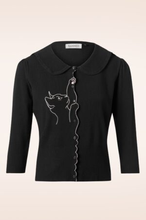 Cat Scallop Collar Cardigan in Schwarz