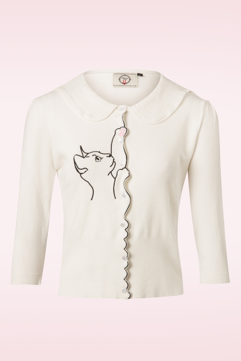 Cat Scallop Collar Cardigan in Wollweiß
